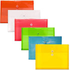 JAM Paper Button & String Plastic Envelope, 9.75 x 14.5, Multicoloured, 12 Pack-Assorted Pack of 6 colourful Expanding Plastic Button & String Envelopes: Red, Blue, Green, Yellow, Orange, and Clear