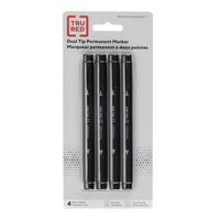TRU RED Permanent Markers - Twin Tip - Black - 4 Pack-Marks most surfaces easily and resists fading