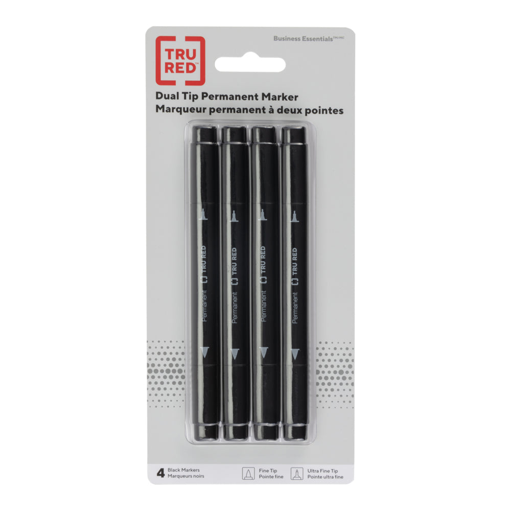 Tru red permanent markers twin tip black 4 pack staples ca