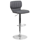 Flash Furniture Contemporary Grey Vinyl Adjustable Height Barstool with Vertical Stitch Back & Chrome Base-Low Back Design