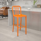 Flash Furniture 30" High Orange Metal Indoor-Outdoor Barstool with Vertical Slat Back-Adjustable Floor Glides