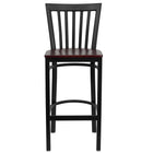 Flash Furniture HERCULES Series Black School House Back Metal Restaurant Barstool - Mahogany Wood Seat - 2 Pack-Set of 2 Metal Dining Bar Stools