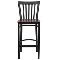 Flash Furniture HERCULES Series Black School House Back Metal Restaurant Barstool - Mahogany Wood Seat - 2 Pack-Set of 2 Metal Dining Bar Stools