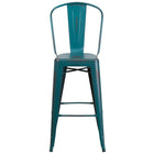 Flash Furniture 30" High Distressed Kelly Blue-Teal Metal Indoor-Outdoor Barstool with Back-Drain Holes in Seat