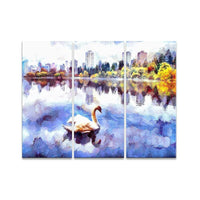 Designart Swan Lake in the City 3-Panel Canvas Art Print, (PT2103-36-28)-Print