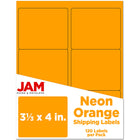 JAM Paper Large Shipping Address Labels - 3 1/3 x 4 - Neon Orange - 120 Pack -English only packaging
