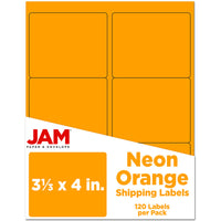 JAM Paper Large Shipping Address Labels - 3 1/3 x 4 - Neon Orange - 120 Pack -English only packaging