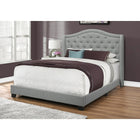 Monarch Specialties 5966Q Queen Size Bed - Grey Linen With Chrome Trim-QUEEN: 87.5"L x 66.5"W x 56.5"H