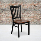 Flash Furniture HERCULES Series Black Vertical Back Metal Restaurant Chair - Cherry Wood Seat - 2 Pack-Welded Joint Assembly