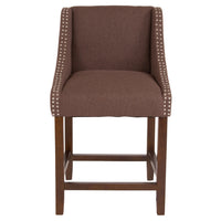 Flash Furniture Carmel 24" High Transitional Walnut Counter Height Stool with Accent Nail Trim in Brown Fabric-Set of 2 Transitional Style Stools