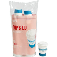 Perk Paper Cup & Lid Combo - 12 Oz. - White Blue - 50 Pack-Cups with lids are great for on the go