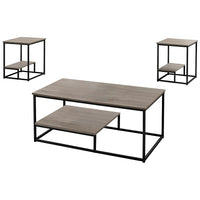 Monarch Specialties 7960P Table Set - 3Pcs Set/Dark Taupe/Black Metal-3 piece table set includes a coffee table with two matching end tables