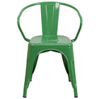 Flash Furniture Commercial Grade Green Metal Indoor-Outdoor Chair with Arms-Set of 4 Stackable Bistro Style Chairs