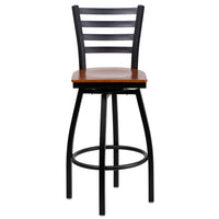 Flash Furniture Hercules Series Black Ladder Back Swivel Metal Bar Stool, Cherry Wood Seat, 2 Pack-Set of 2 Metal Dining Bar Stools