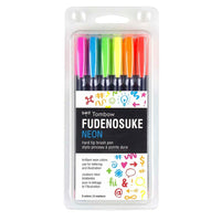 Tombow Fudenosuke Pens - Neon - 6 Pack-Brush Pens with flexible brush tips allowing easy transition from thick to thin lines by changing pen pressure