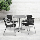 Flash Furniture 27.5'' Round Aluminum Indoor-Outdoor Table with 4 Black Rattan Chairs (TLH-ALUM-28RD-020BKCHR4-GG)-Aluminum, Black
