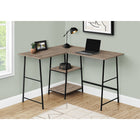 Monarch Specialties 7592 48" Computer Desk - Dark Taupe Top/ Black Metal Corner-Solid rectangular corner desktop and 2 shelves in 2 different sizes are finished in a dark taupe laminate with a smooth wood texture