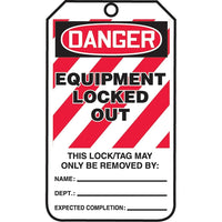 Lockout Safety Tags, Danger; Equipment locked out, SAU802, 25 Pack-Language - English