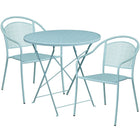 30'' Round Sky Blue Indoor-Outdoor Steel Folding Patio Table Set with 2 Round Back Chairs [CO-30RDF-03CHR2-SKY-GG]-Sky Blue Powder Coat Finish