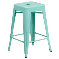 Flash Furniture 24" High Backless Mint Green Indoor-Outdoor Counter Height Stool-Stackable Industrial Style Modern Stool