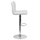 Flash Furniture Contemporary White Quilted Vinyl Adjustable Height Barstool with Chrome Base-White Vinyl Upholstery