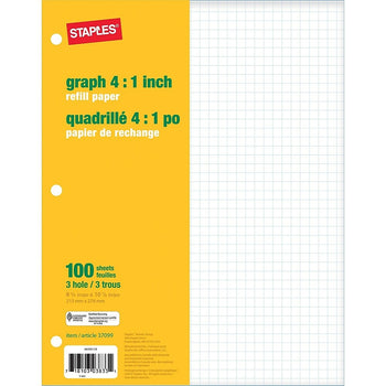 Staples Graph Refill Paper - Quad Ruled - 4:1 - 8-3/8