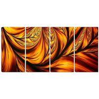 Designart Golden Leaf 4-Panel Abstract Canvas Art Print, (PT3096-271)-Print