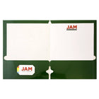 JAM Paper Glossy 2 Pocket 3 Hole Punched Folders, Green, 50 Pack-Capacity: 200 sheets