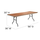 Flash Furniture 36" x 96" Rectangular Wood Folding Banquet Table with Clear Coated Finished Top-Quadruple Coated Polyurethane Varnish Top