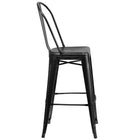 Flash Furniture 30" High Distressed Black Metal Indoor-Outdoor Barstool with Back-Curved Back with Vertical Slat