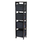 Winsome Capri 4-Section N Storage Shelf with 4 Foldable Black Fabric Baskets, Espresso-Contemporary style bookcase/shelf with baskets for a complete storage function.