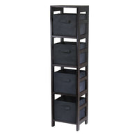 Winsome Capri 4-Section N Storage Shelf with 4 Foldable Black Fabric Baskets, Espresso-Contemporary style bookcase/shelf with baskets for a complete storage function.