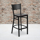 Flash Furniture HERCULES Series Black Grid Back Metal Restaurant Barstool - Mahogany Wood Seat - 2 Pack-Welded Joint Assembly
