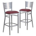 Flash Furniture HERCULES Series Silver Slat Back Metal Restaurant Barstool - Burgundy Vinyl Seat - 2 Pack-Slat Back Design