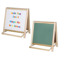 Crestline Magnetic Table Top Easel, Chalkboard/Whiteboard, 18.5" x 18"-Hinged at the top, it features full hardwood frames on each side