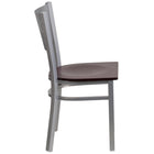 Flash Furniture HERCULES Series Silver Slat Back Metal Restaurant Chair - Mahogany Wood Seat-Slat Back Design