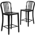 Flash Furniture Commercial Grade 24" High Black Metal Indoor-Outdoor Counter Height Stool with Vertical Slat Back - 2 Pack-500 lb. Static Weight Capacity