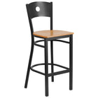 Flash Furniture HERCULES Series Black Circle Back Metal Restaurant Barstool with Natural Wood Seat - Black-500 lb. Weight Capacity