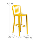 Flash Furniture 30" High Yellow Metal Indoor-Outdoor Barstool with Vertical Slat Back-Designed for Indoor and Outdoor Use