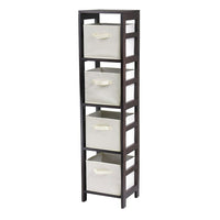 Winsome Capri 4-Section N Storage Shelf with 4 Foldable Beige Fabric Baskets, Espresso-Contemporary style bookcase/shelf with baskets for a complete storage function.