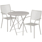 30'' Round Light Grey Indoor-Outdoor Steel Folding Patio Table Set with 2 Square Back Chairs [CO-30RDF-02CHR2-SIL-GG]-Light Grey Powder Coat Finish