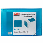Jam Paper 13 Pocket Plastic Expanding Accordion File Folders - Legal Size - 10" H x 15" L - Blue-Be stylish and organized with a colorful expanding file
