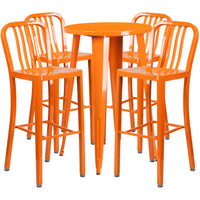 24'' Round Orange Metal Indoor-Outdoor Bar Table Set with 4 Vertical Slat Back Barstools [CH-51080BH-4-30VRT-OR-GG]-Metal Cafe Bar Table