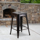Flash Furniture Commercial Grade 24" High Backless Black-Antique Gold Metal Indoor-Outdoor Counter Height Stool with Square Seat-Seat Drain Hole assists in drying