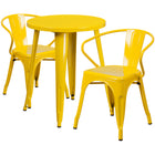 24'' Round Yellow Metal Indoor-Outdoor Table Set with 2 Arm Chairs (CH-51080TH-2-18ARM-YL-GG)-Indoor Outdoor Sets