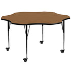 Flash Furniture Mobile 60" Flower Oak Thermal Laminate Activity Table - Standard Height Adjustable Legs-Flower Shaped Activity Table