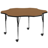 Flash Furniture Mobile 60" Flower Oak Thermal Laminate Activity Table - Standard Height Adjustable Legs-Flower Shaped Activity Table