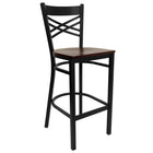 Flash Furniture HERCULES Series Black "X" Back Metal Restaurant Barstool - Mahogany Wood Seat-500 lb. Weight Capacity
