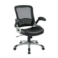 Work Smart Screen Back and Bonded Leather Seat Manager's Chair, Black-Breathable Screen Back with Built-In Lumbar Support