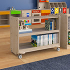 Flash Furniture Bright Beginnings Commercial Grade Space Saving 3 Shelf Wooden Mobile Classroom Storage Cart w/ Casters- Natural-Holds up to 100 LBS. Static Weight Capacity